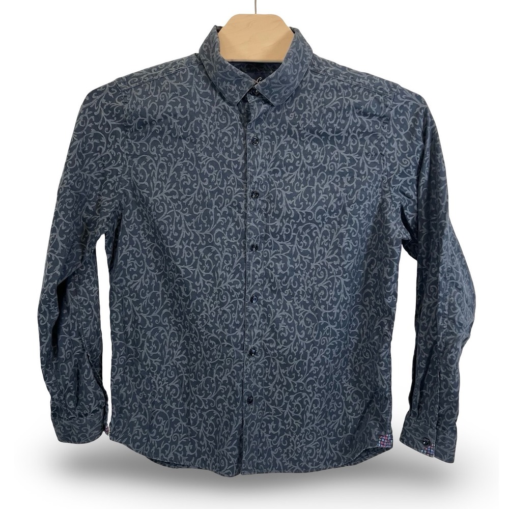 Robert Graham Modern Americana Tailored Fit Grey Damask Scroll Shirt Mens XL